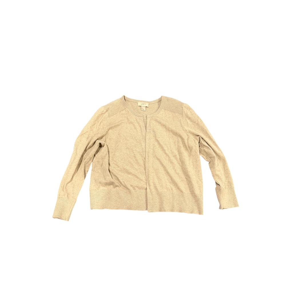 LOFT Open Front Cardigan Sweater‎ Beige Size Medium Long Sleeve Knit